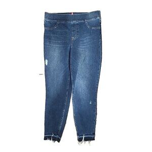 Spanx Jeans Distressed Slimming Ankle Stretch Pull On Blue Raw Hem Women's 1X